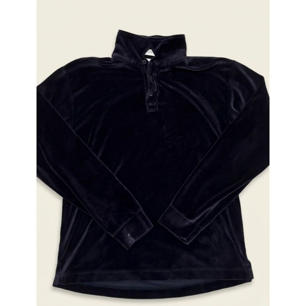 J.Crew Velour Pullover Mens XL Navy Blue Collared Button Placket Vintage Top